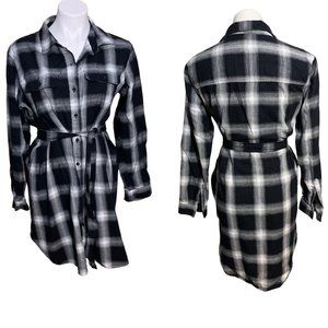 Universal Thread LS button down black/white plaid flannel shirt dress sz XL